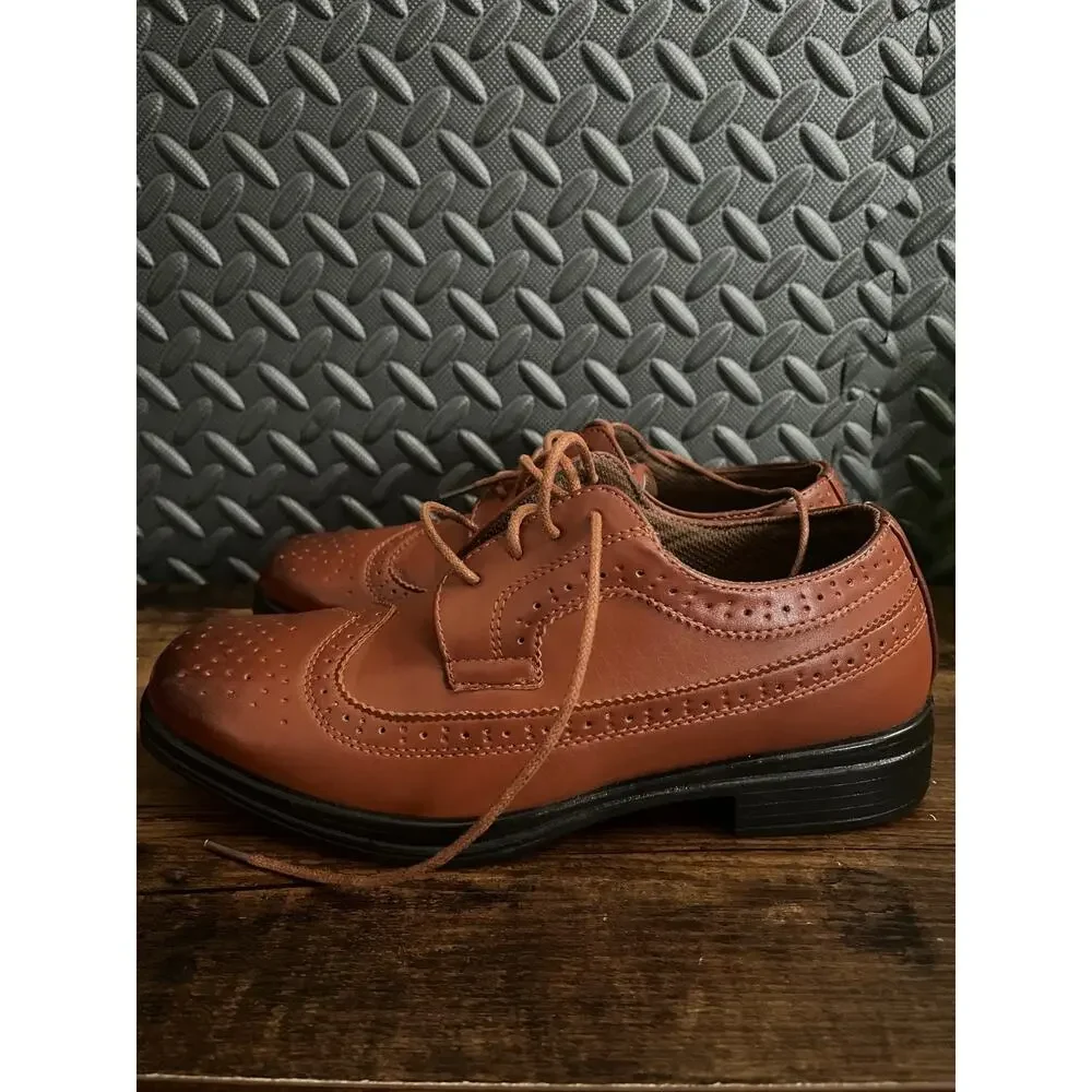 Deer Stags Ace Wingtip Brogue Oxford Brown Boy Kids Dress Shoes Size 5W New